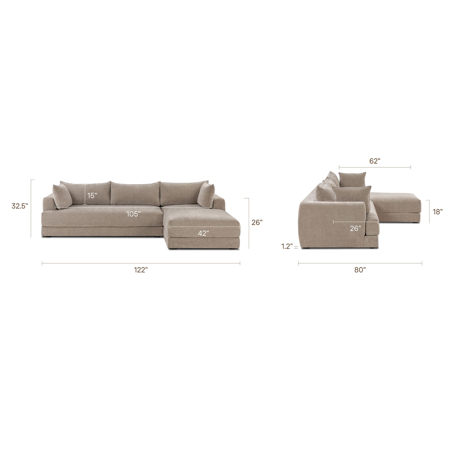 Marcel Right-Facing Sectional | Taupe Brown 