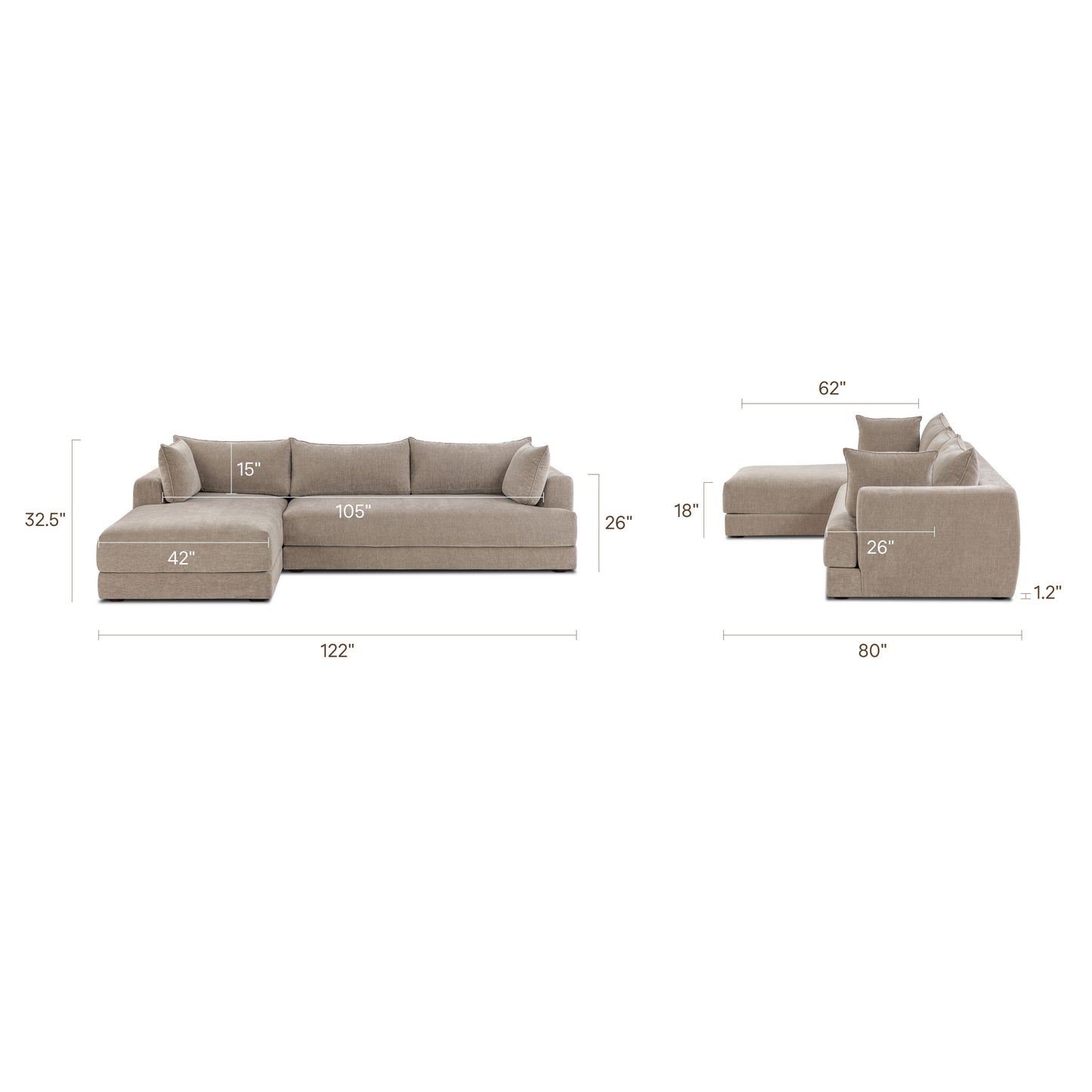 Marcel Left-Facing Sectional | Taupe Brown