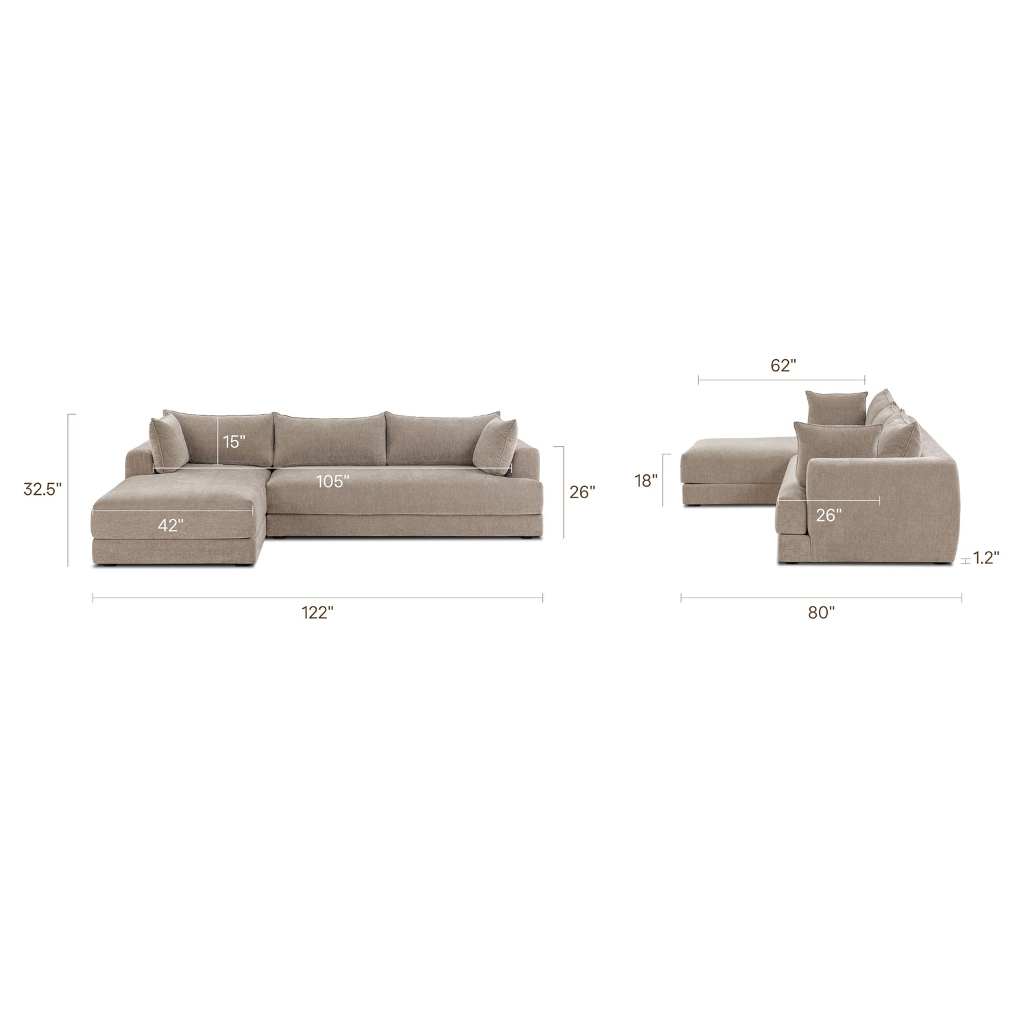 Marcel Left-Facing Sectional | Taupe Brown 