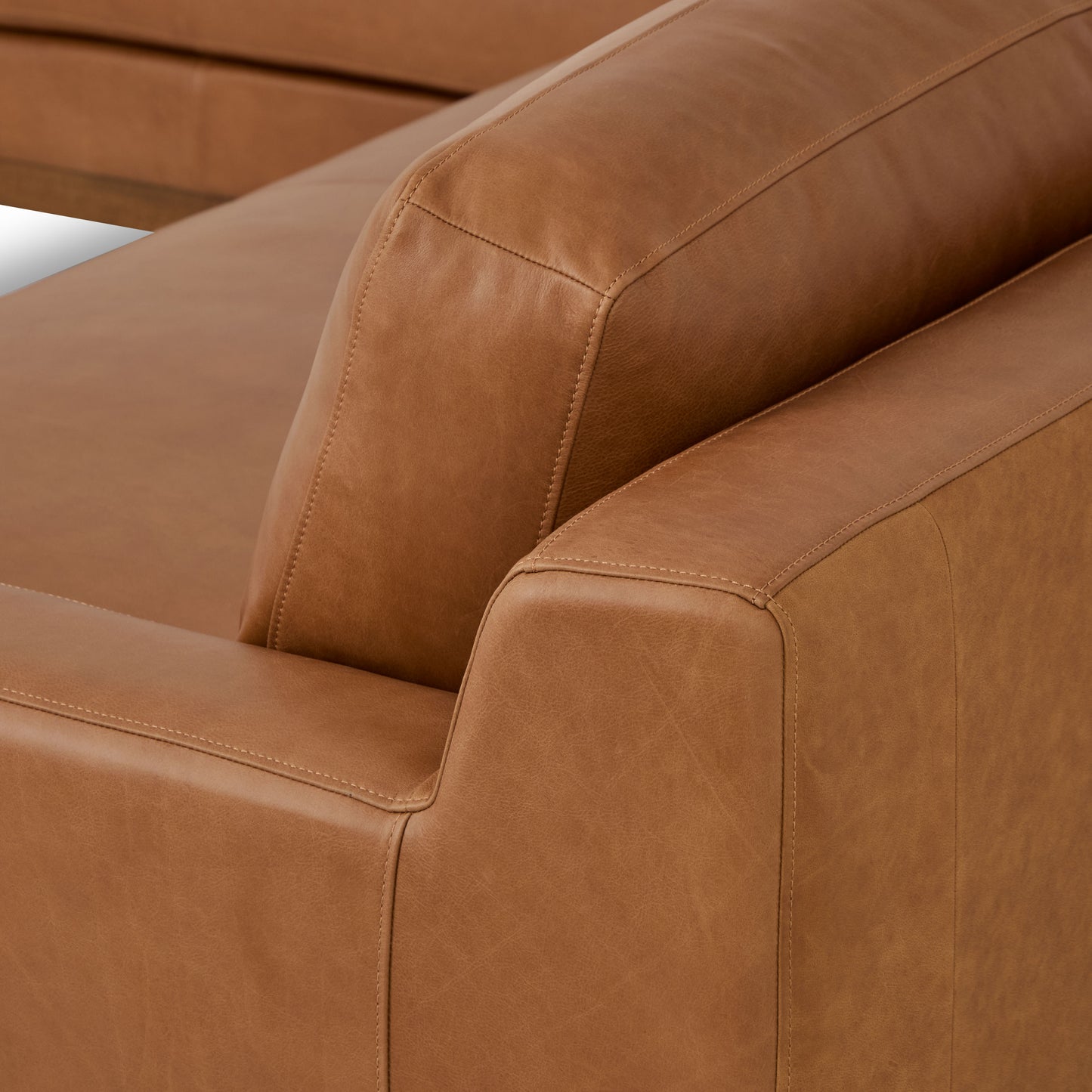 Zyon 115.5" Leather Left-Facing Bumper Chaise Sectional Sofa | Saddle Tan