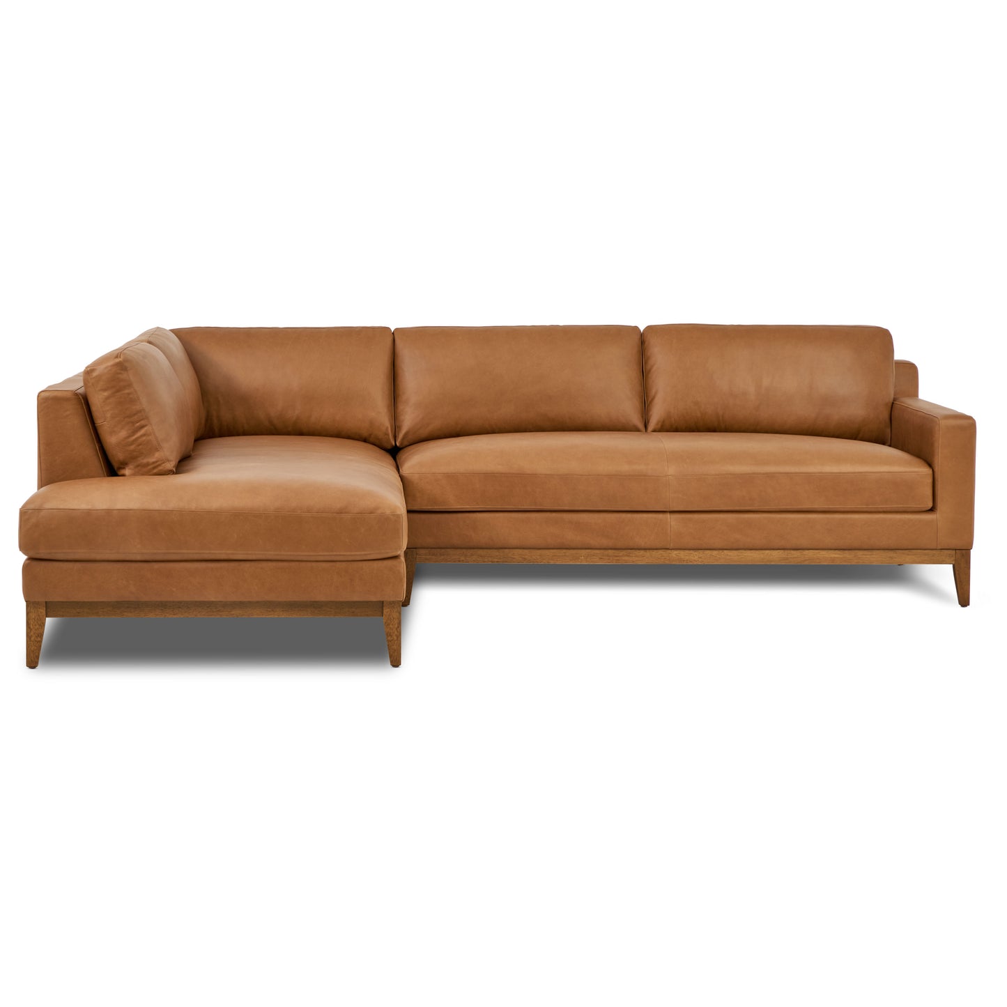 Zyon 115.5" Leather Left-Facing Bumper Chaise Sectional Sofa | Saddle Tan