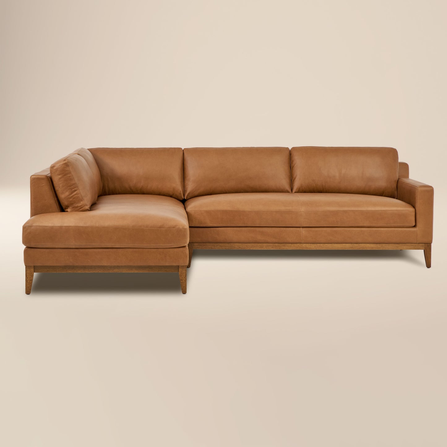 Zyon 115.5" Leather Left-Facing Bumper Chaise Sectional Sofa | Saddle Tan