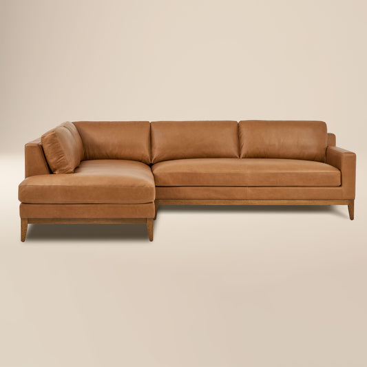 Zyon 115.5" Leather Left-Facing Bumper Chaise Sectional Sofa | Saddle Tan