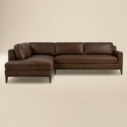 Zyon 115.5" Leather Left-Facing Bumper Chaise Sectional | Vintage Brown