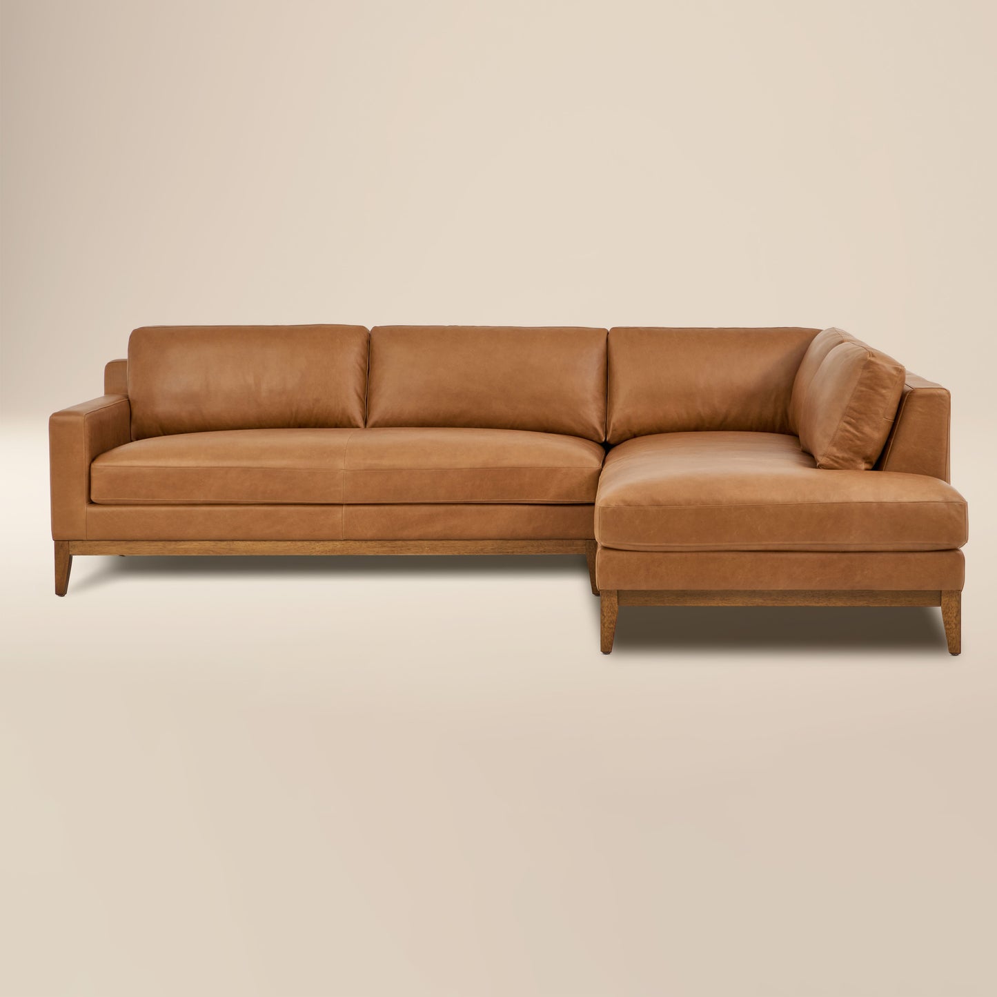 Zyon 115.5" Leather Right-Facing Bumper Chaise Sectional Sofa | Saddle Tan