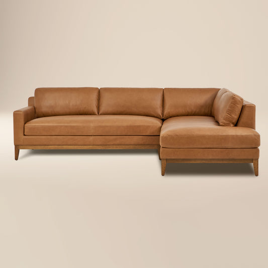 Zyon 115.5" Leather Right-Facing Bumper Chaise Sectional Sofa | Saddle Tan