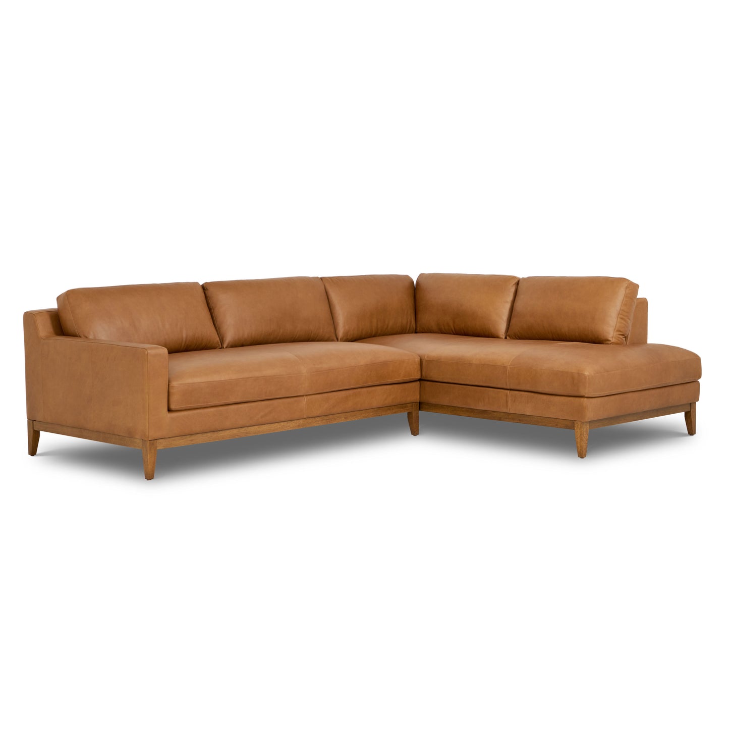 Zyon 115.5" Leather Right-Facing Bumper Chaise Sectional Sofa | Saddle Tan