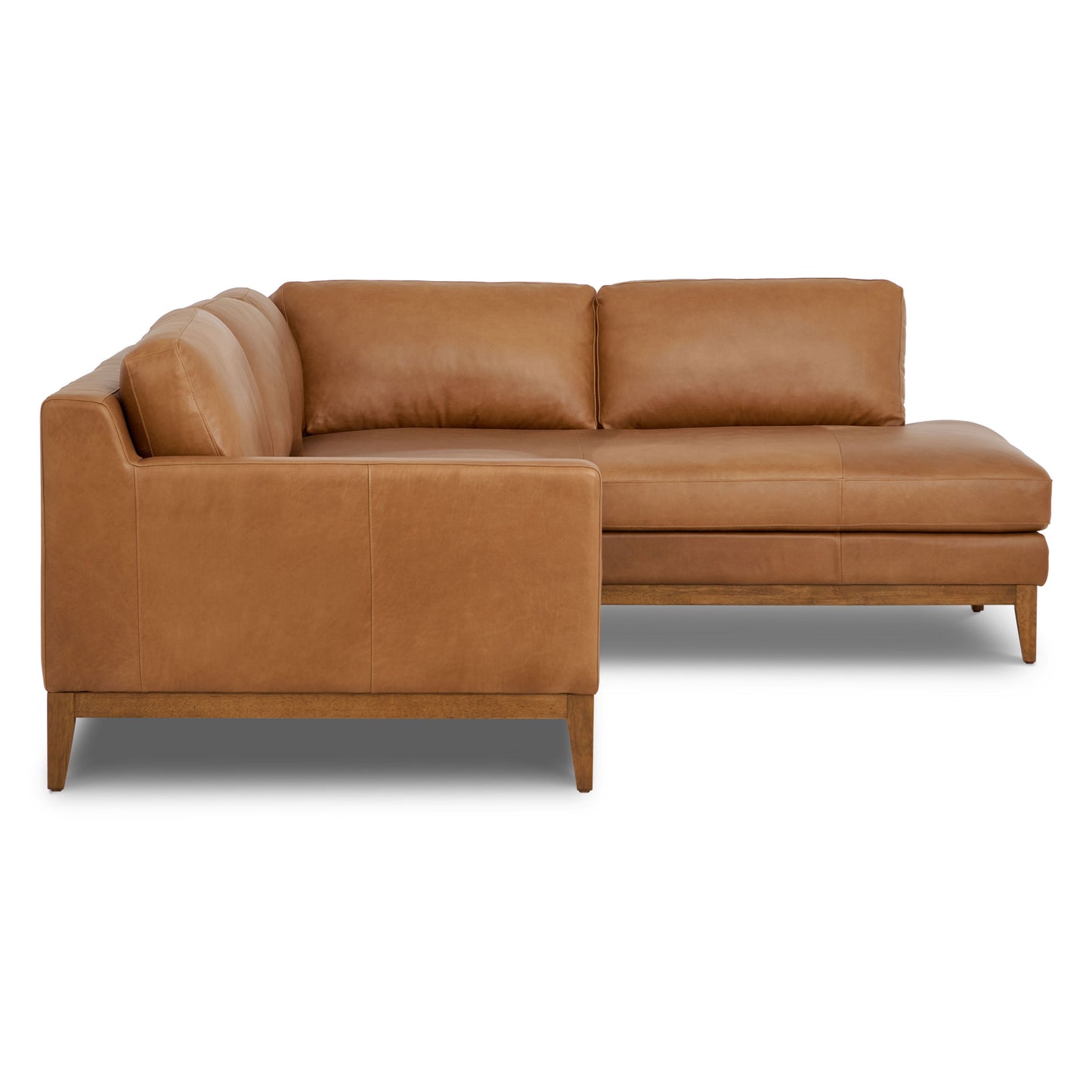 Zyon 115.5" Leather Right-Facing Bumper Chaise Sectional Sofa | Saddle Tan