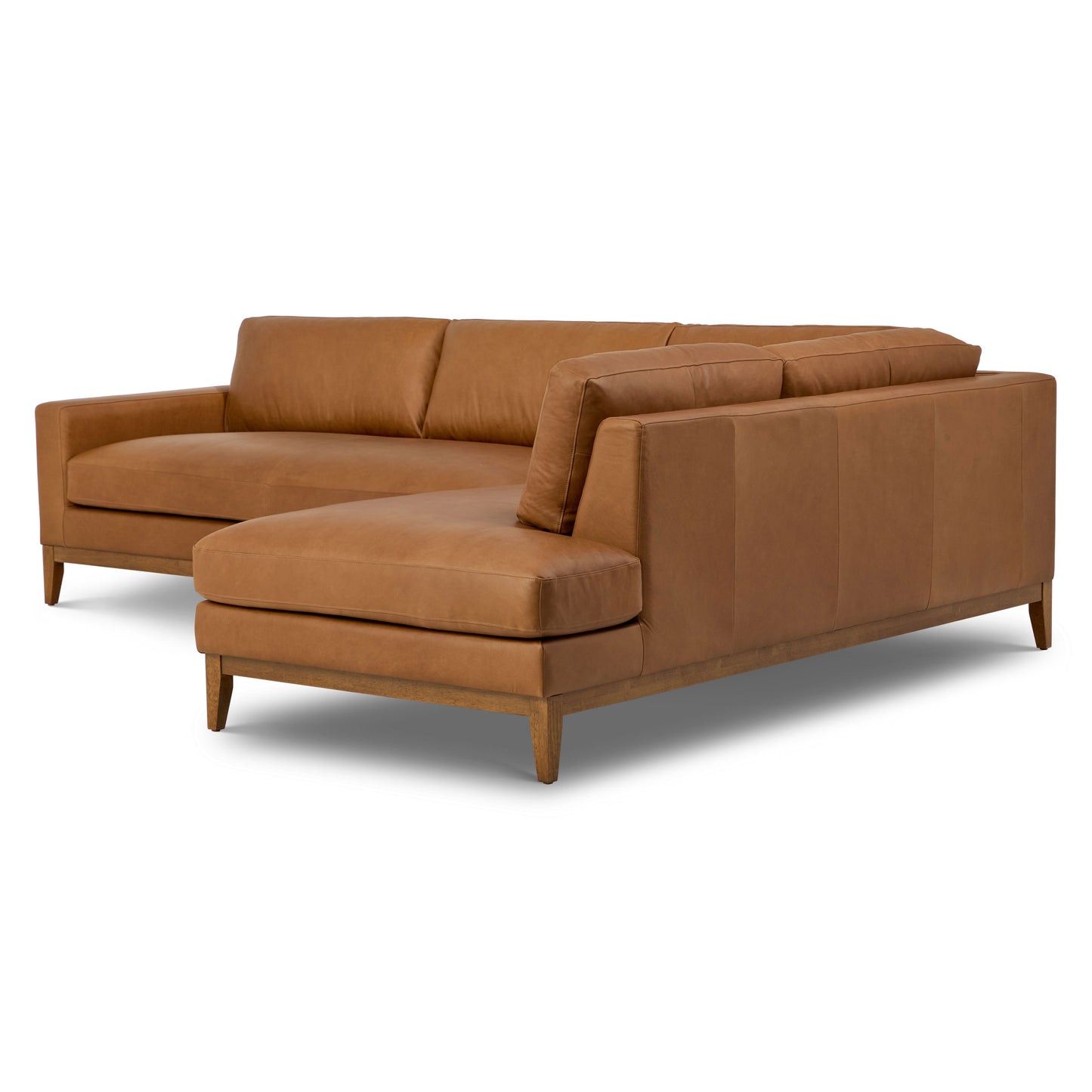 Zyon 115.5" Leather Right-Facing Bumper Chaise Sectional Sofa | Saddle Tan