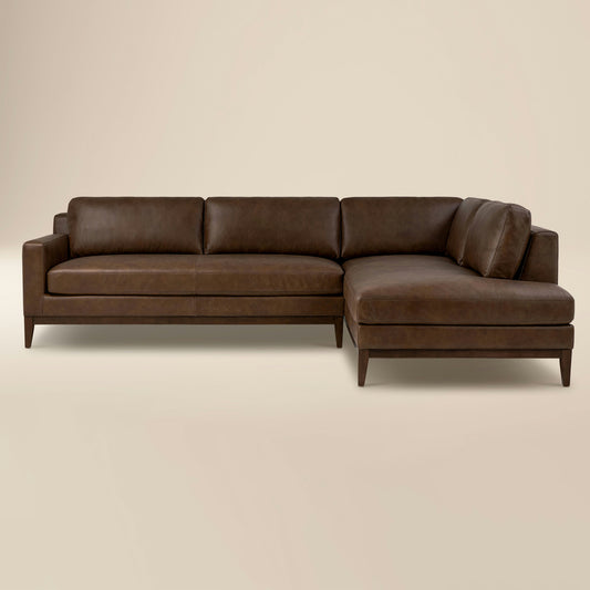 Zyon 115.5" Leather Right-Facing Bumper Chaise Sectional | Vintage Brown