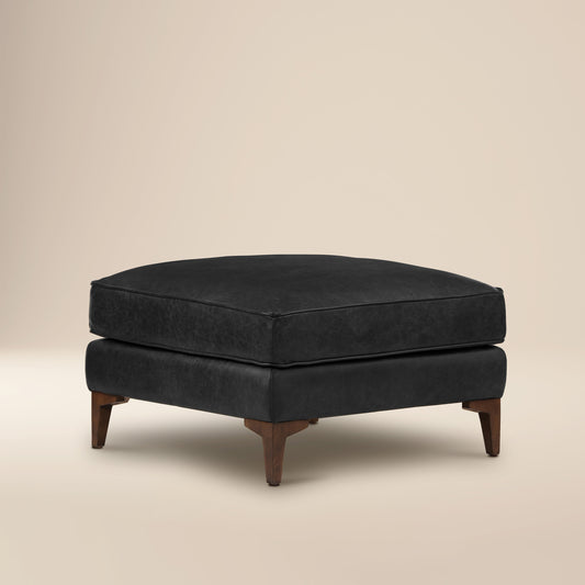Essex Leather Ottoman | Onyx Black
