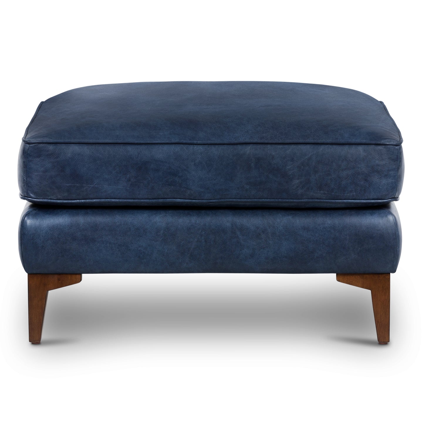 Essex Leather Ottoman | Midnight Blue