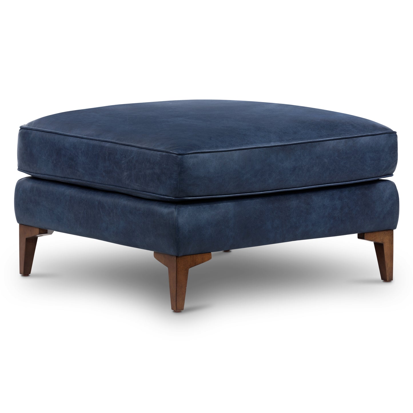 Essex Leather Ottoman | Midnight Blue