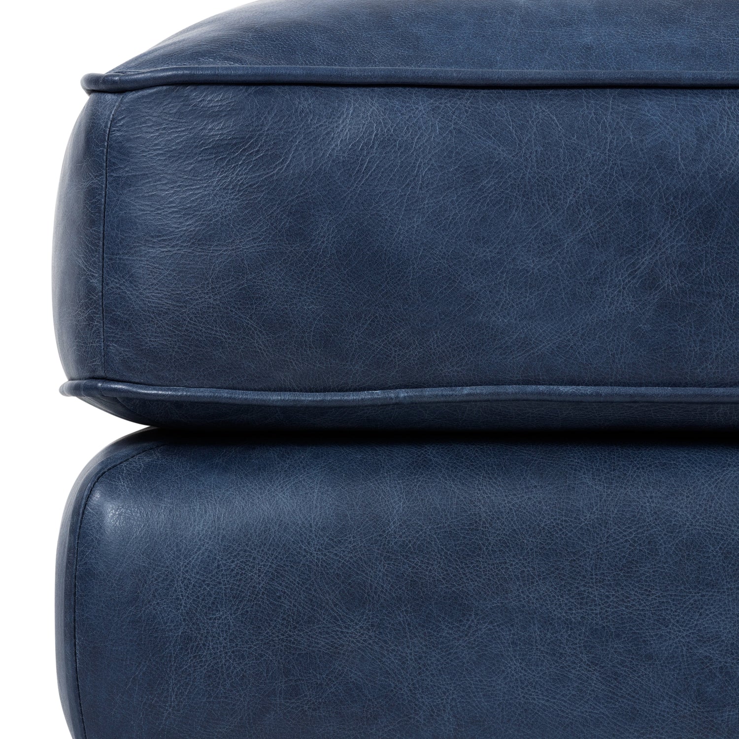 Essex Leather Ottoman | Midnight Blue 