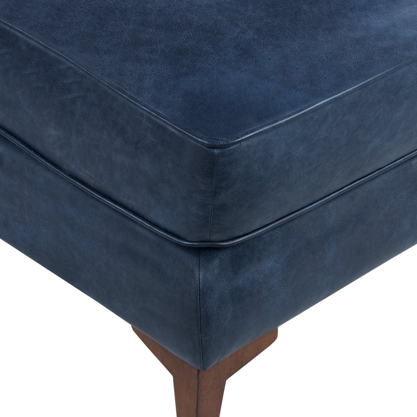 Essex Leather Ottoman | Midnight Blue