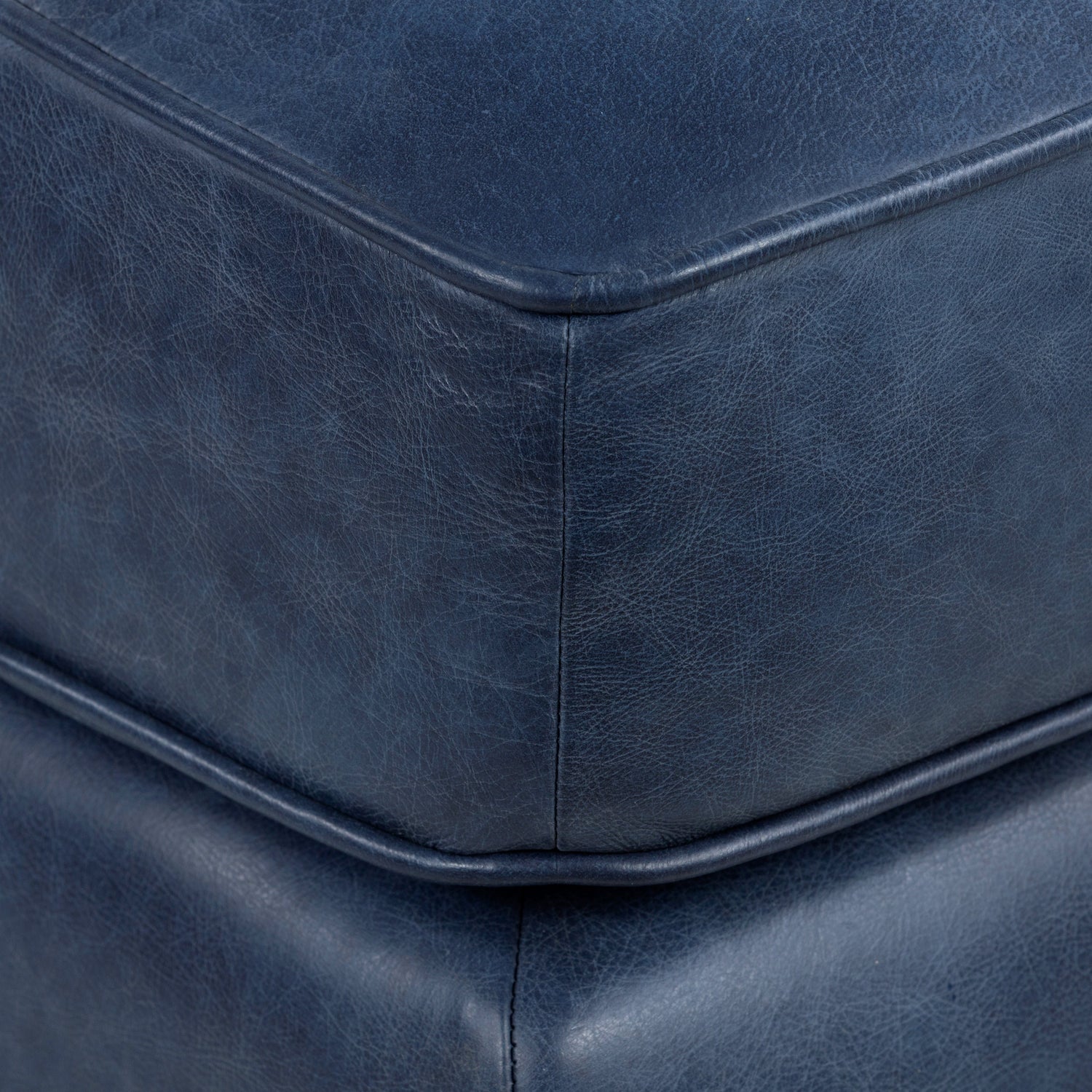 Essex Leather Ottoman | Midnight Blue 
