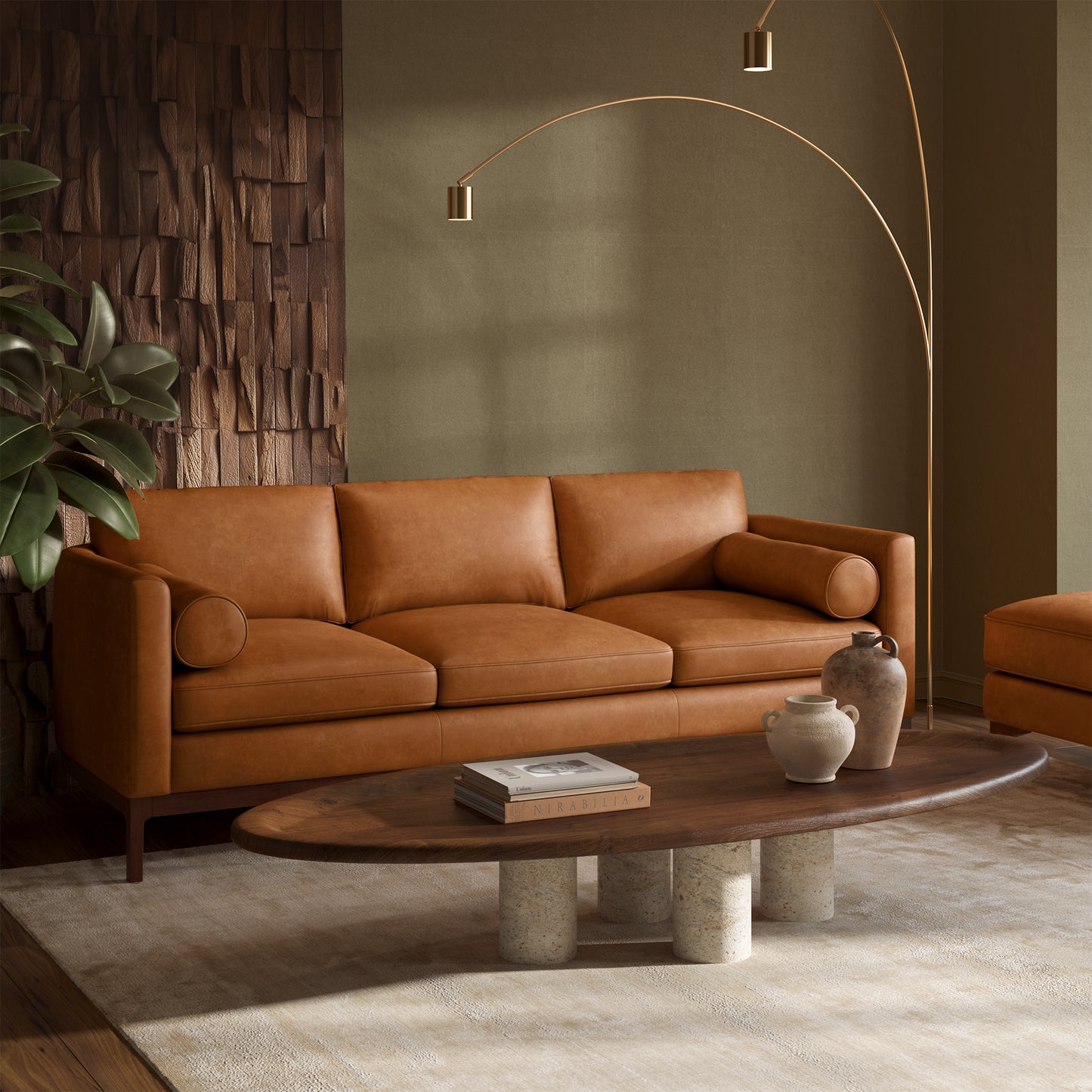 Essex Leather Ottoman | Cognac Tan