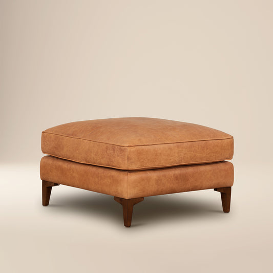 Essex Leather Ottoman | Cognac Tan