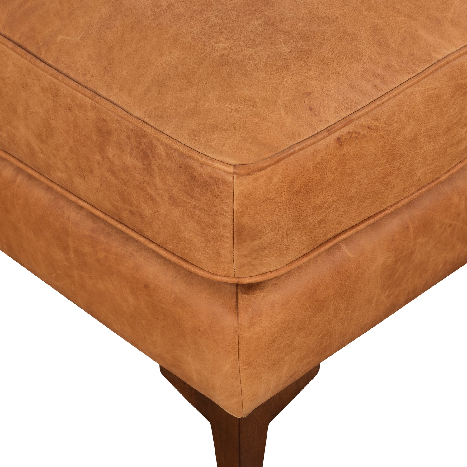 Essex Leather Ottoman | Cognac Tan 
