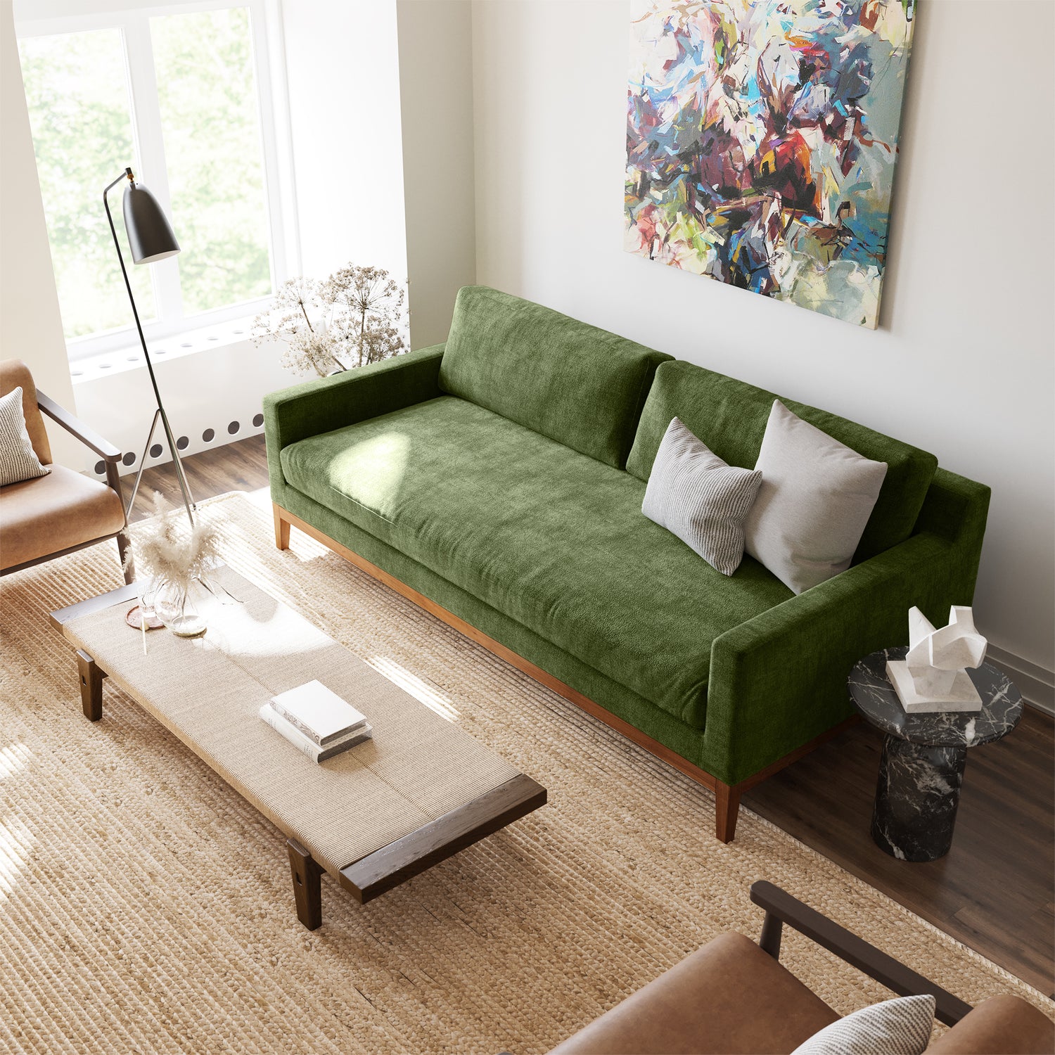 Zyon Velvet Sofa | Distressed Green 