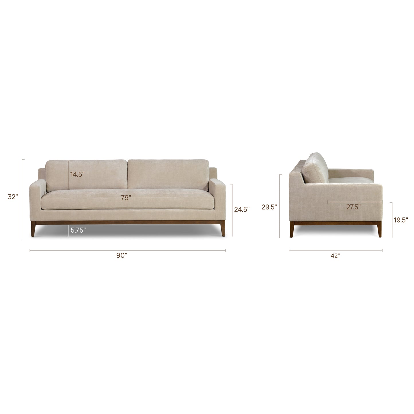 Zyon 90" Fabric Sofa | Canvas Brown