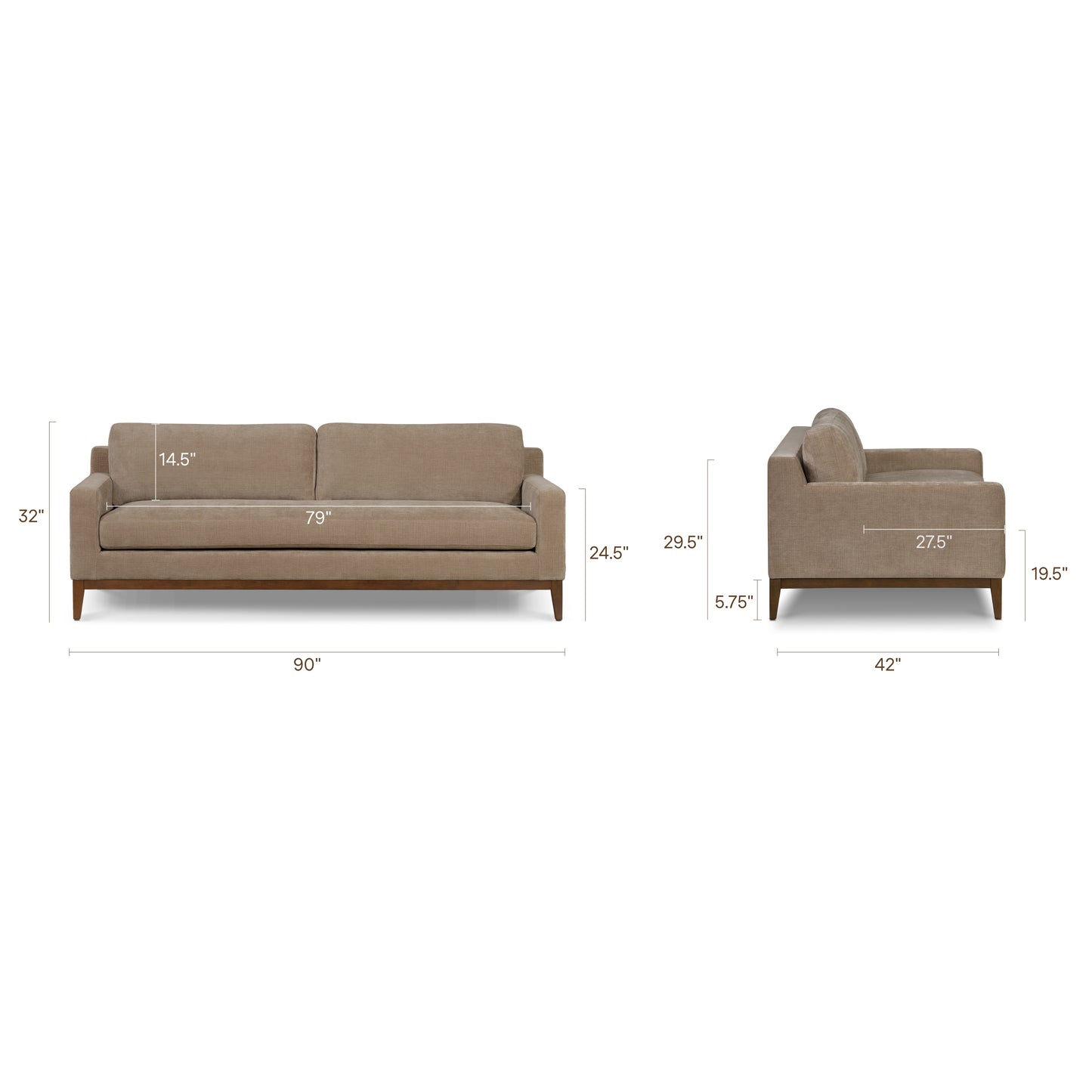 Zyon 90" Fabric Sofa | Clove Brown
