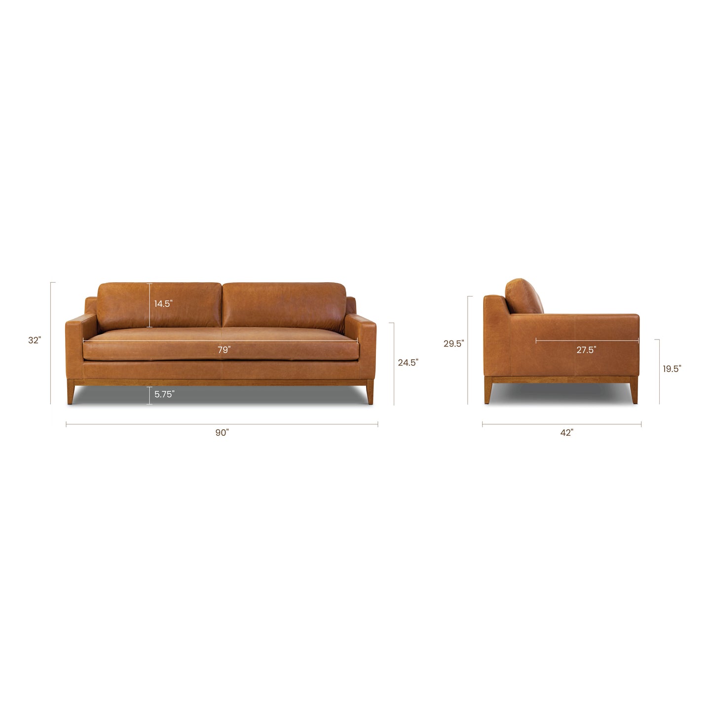 Zyon 90" Leather Sofa | Saddle Tan