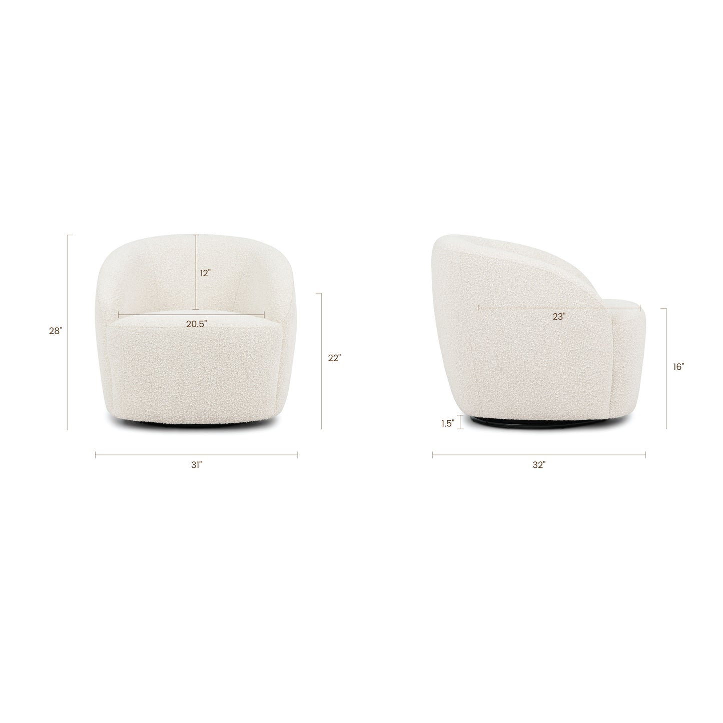 Alma Swivel Lounge Chair | Crema White Boucle