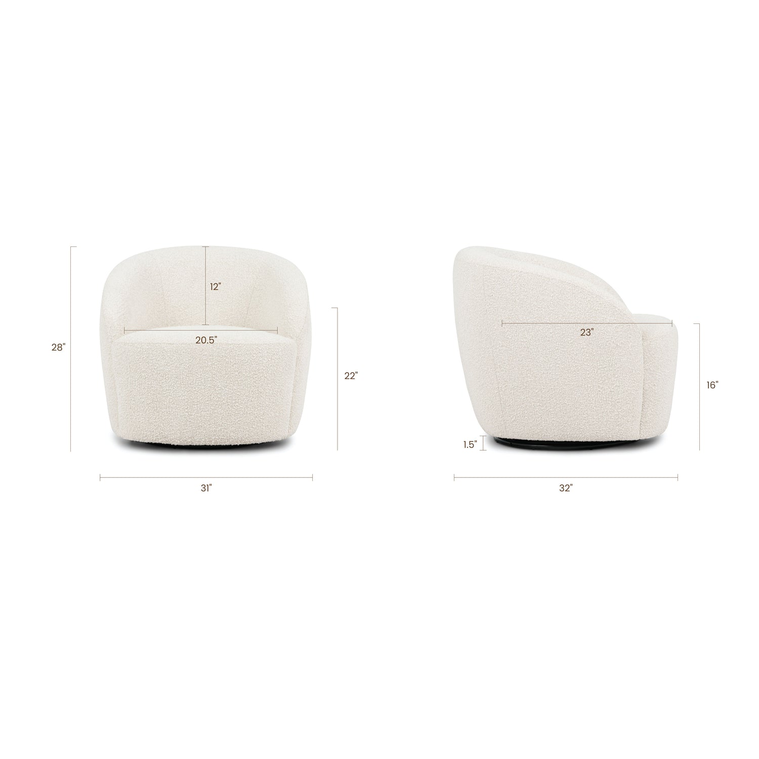 Alma Swivel Lounge Chair | Crema White Boucle 