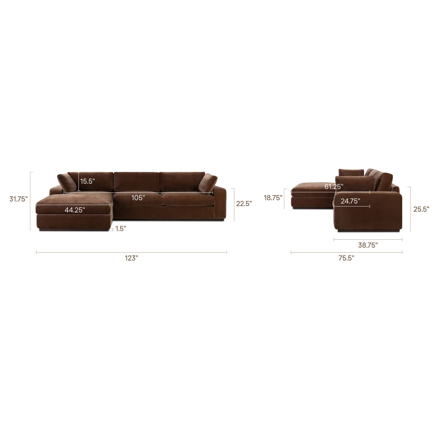 Malaga Left-Facing Sectional Sofa | Bronzer Brown 