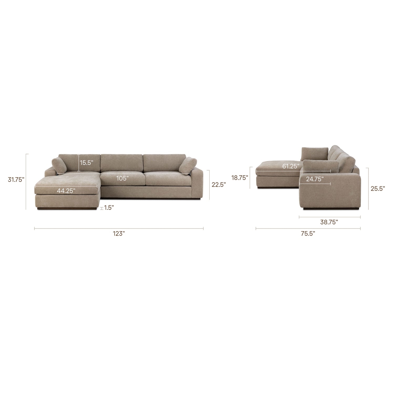 Malaga Left-Facing Sectional Sofa | Drift Brown 