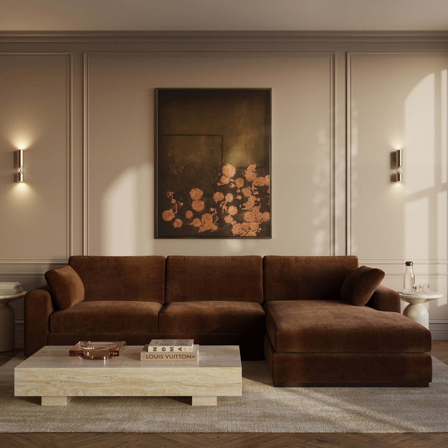 Malaga Right-Facing Sectional Sofa | Bronzer Brown 