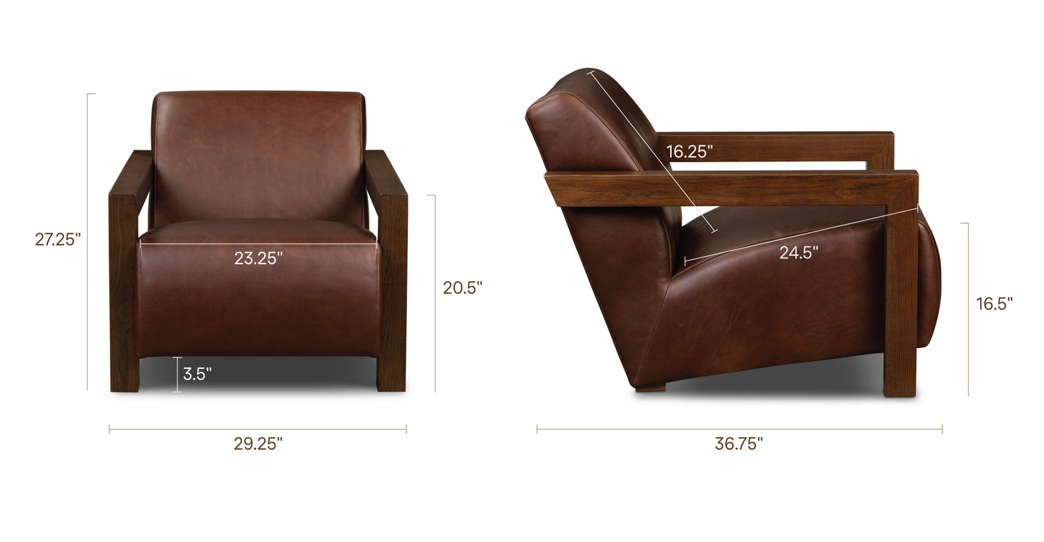 Giza Leather Lounge Chair | Oscuro Brown | Set of 2 Oscuro Brown/Set of 2, dimensions