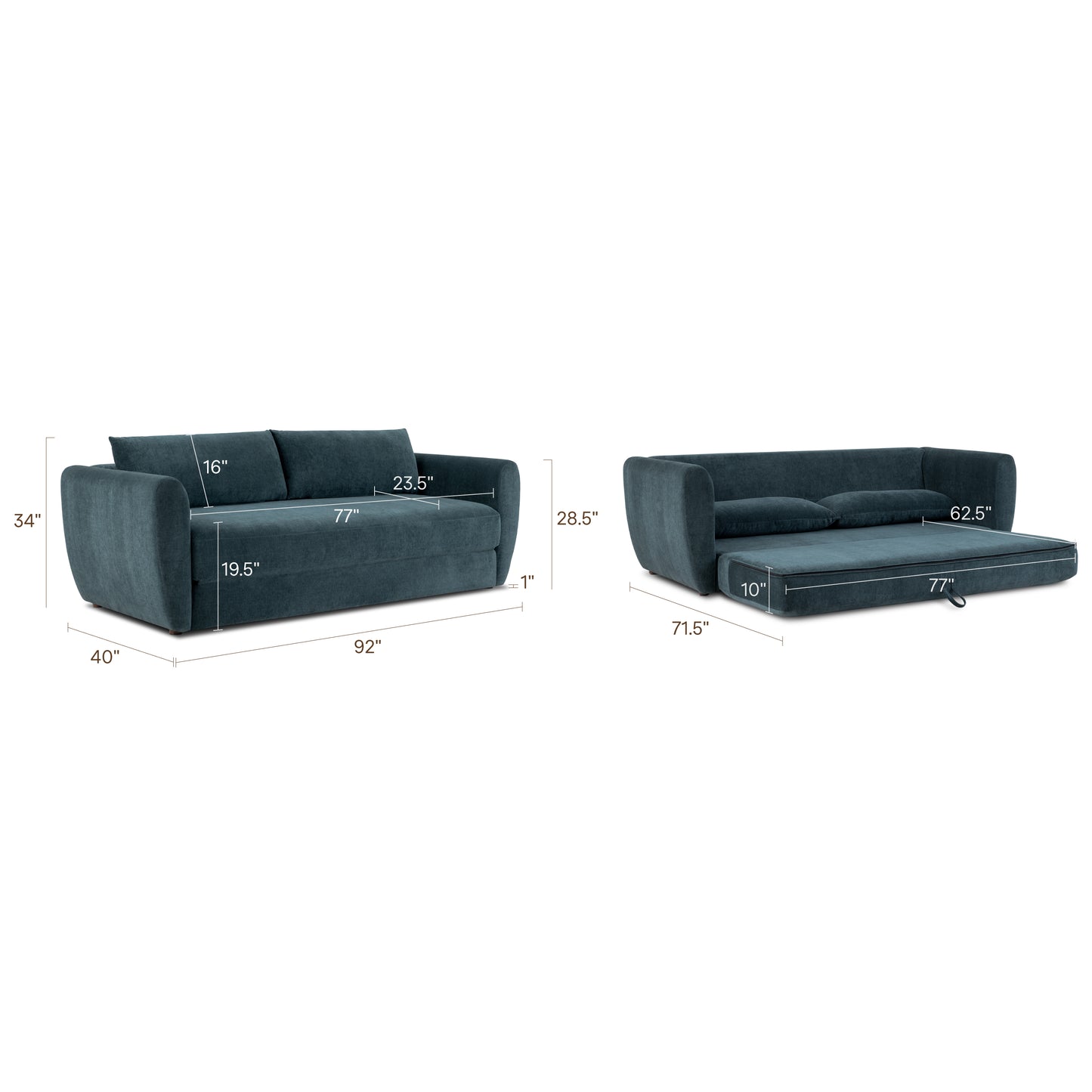 Matera 92" Sofa Bed with Storage Compartment | Nova Blue