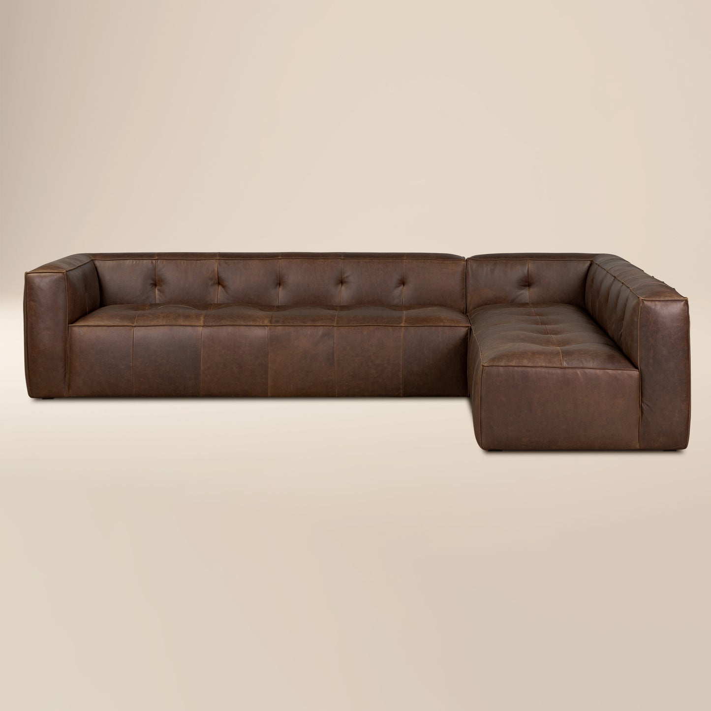 Capa 129" Leather L-Shaped Corner Sectional Sofa | Chocolate Brown