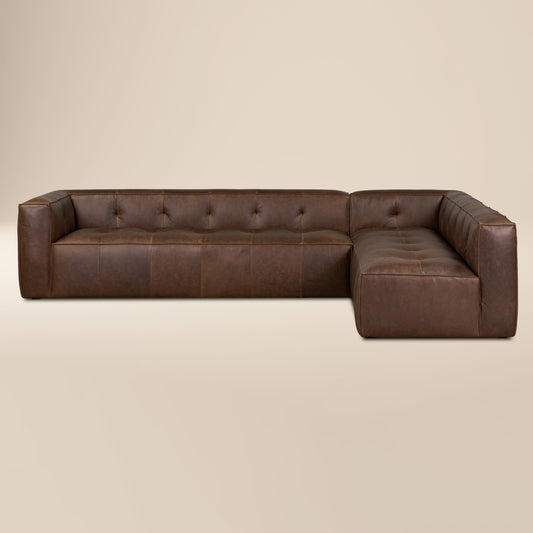 Capa 129" Leather L-Shaped Corner Sectional Sofa | Chocolate Brown