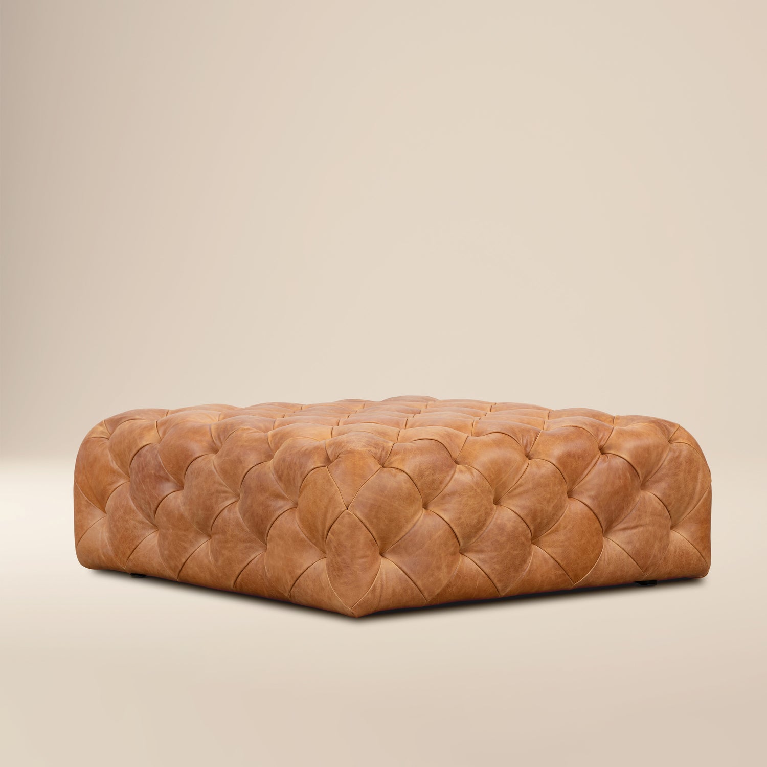 Turin Leather Ottoman | Cognac Tan 