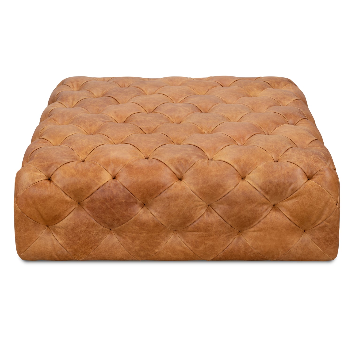 Turin Leather Ottoman | Cognac Tan 