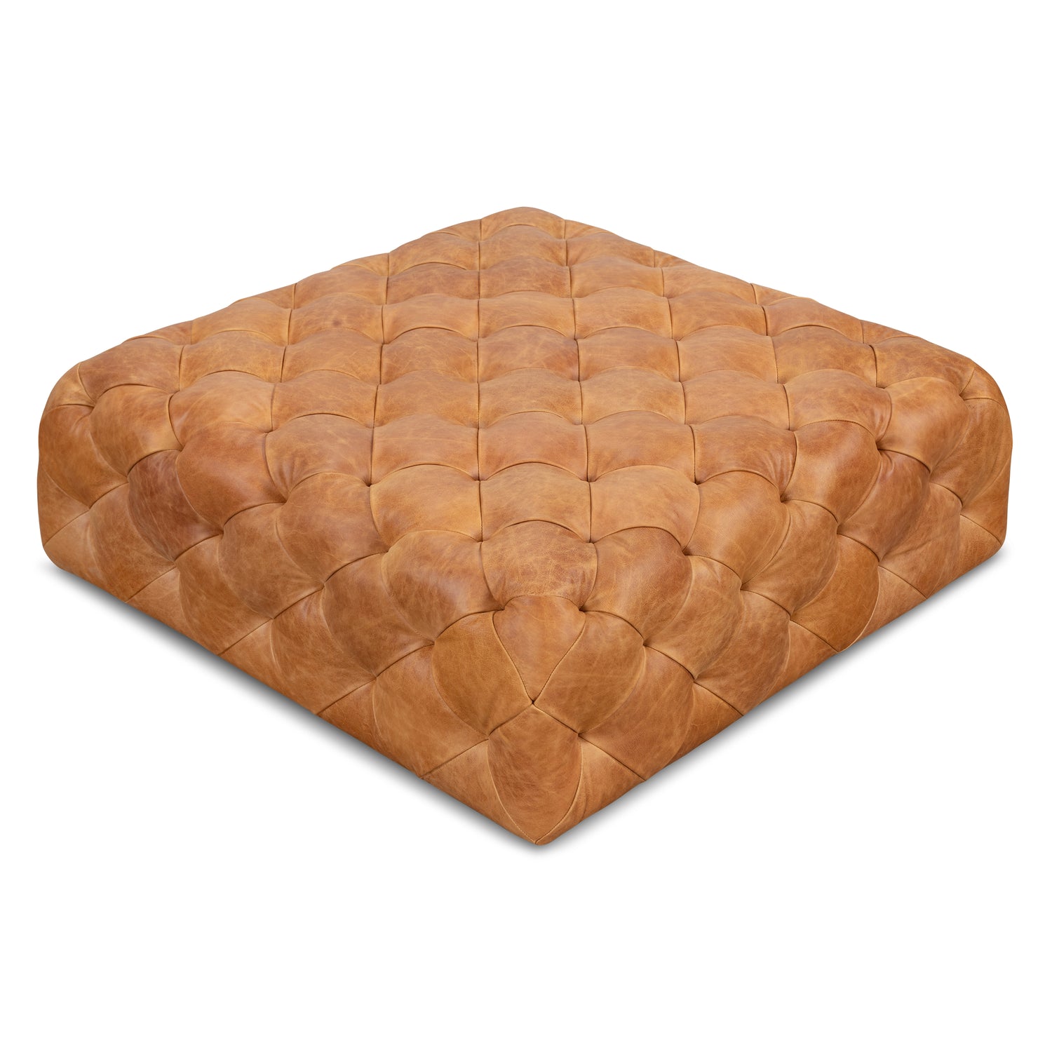 Turin Leather Ottoman | Cognac Tan 