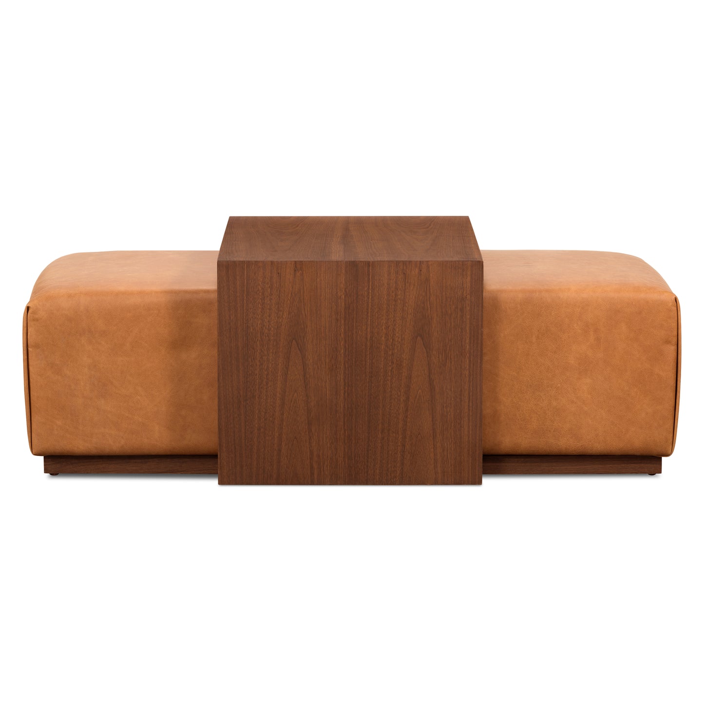 Jarmo Leather Ottoman with Walnut Table | Saddle Tan