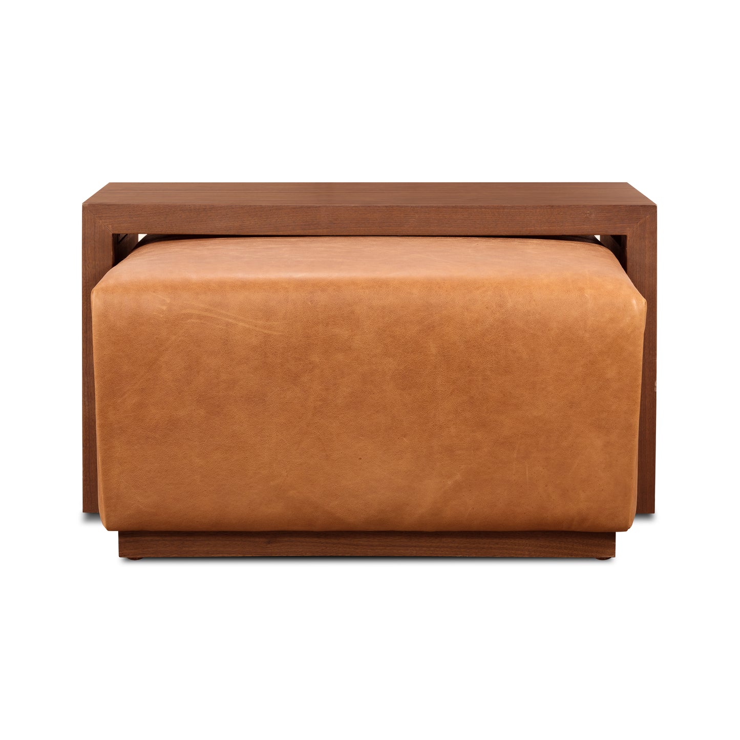 Jarmo Leather Ottoman with Walnut Table | Saddle Tan