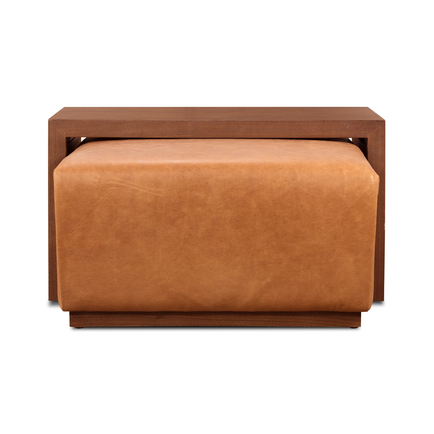 Jarmo Leather Ottoman with Walnut Table | Saddle Tan 