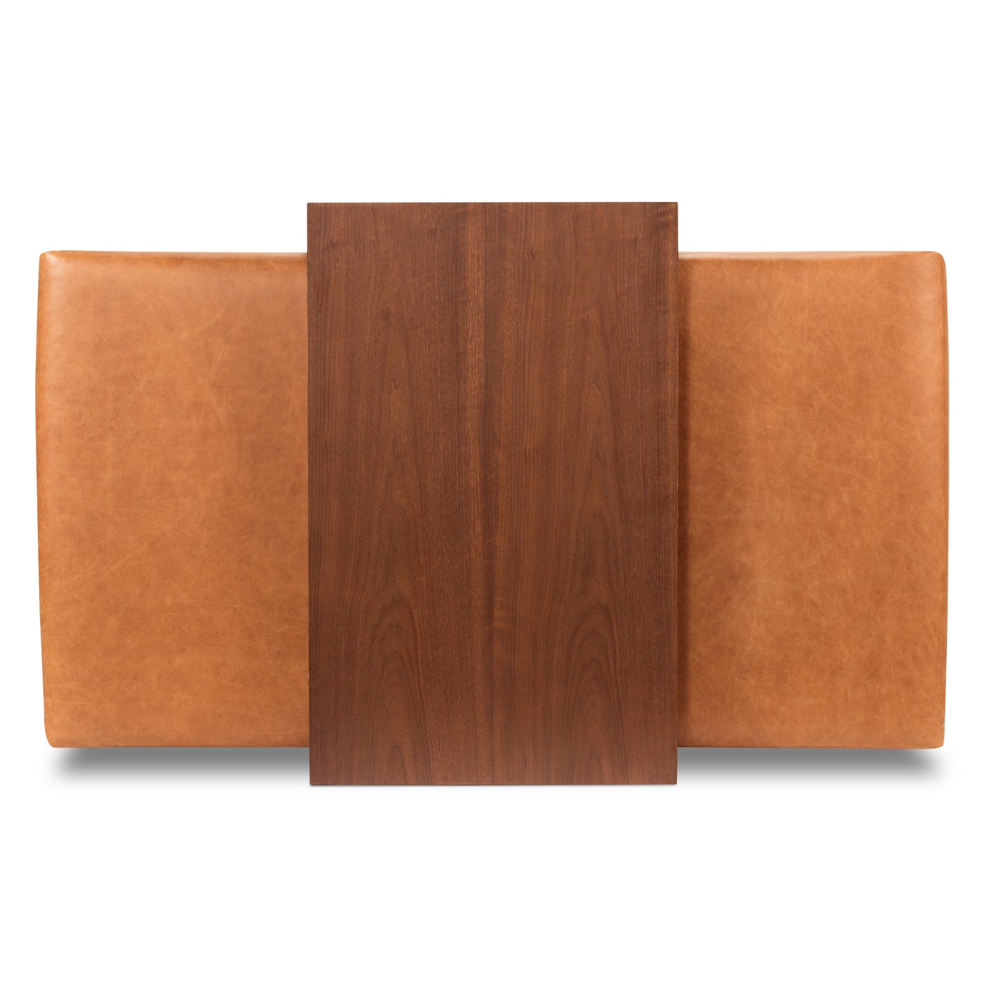 Jarmo Leather Ottoman with Walnut Table | Saddle Tan