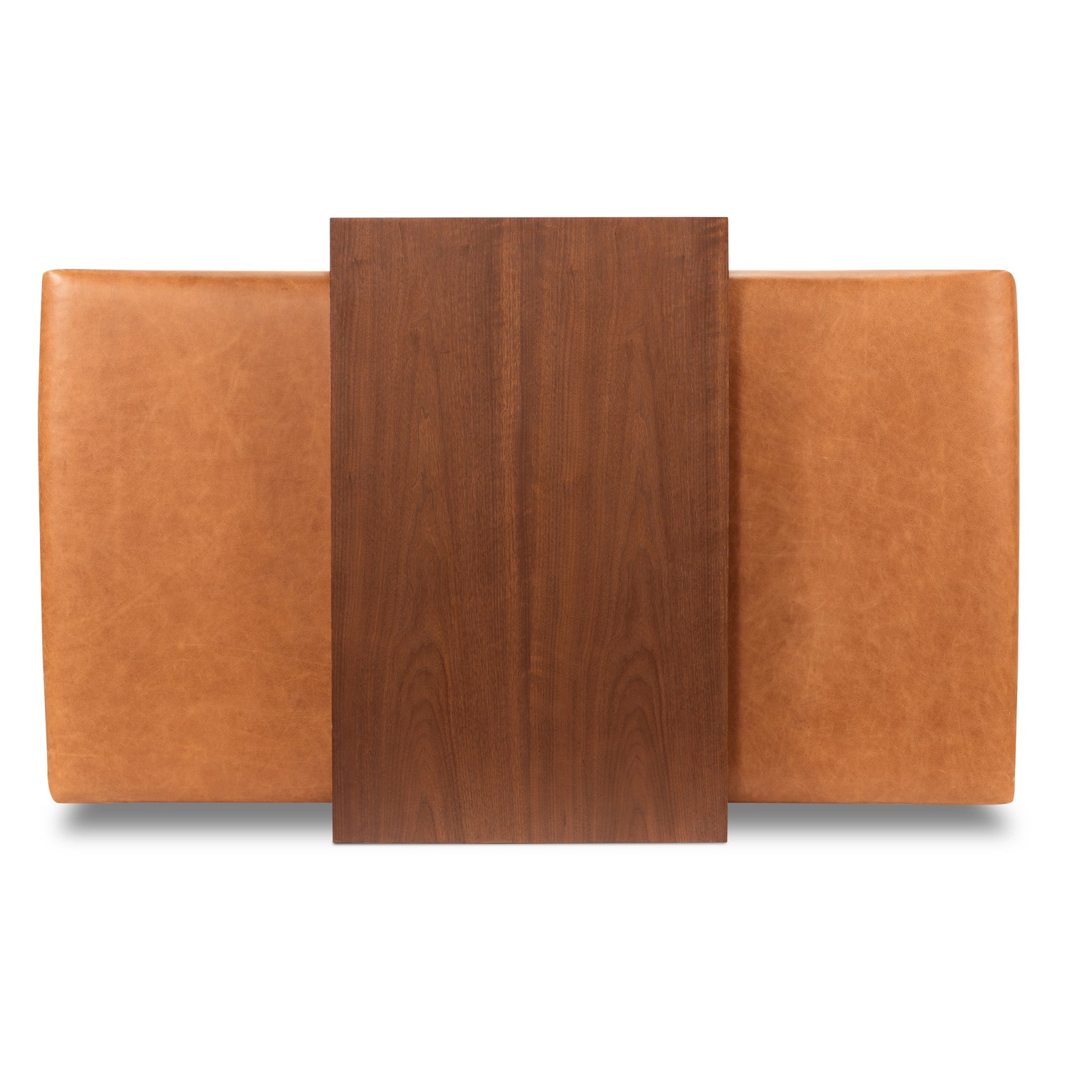 Jarmo Leather Ottoman with Walnut Table | Saddle Tan 