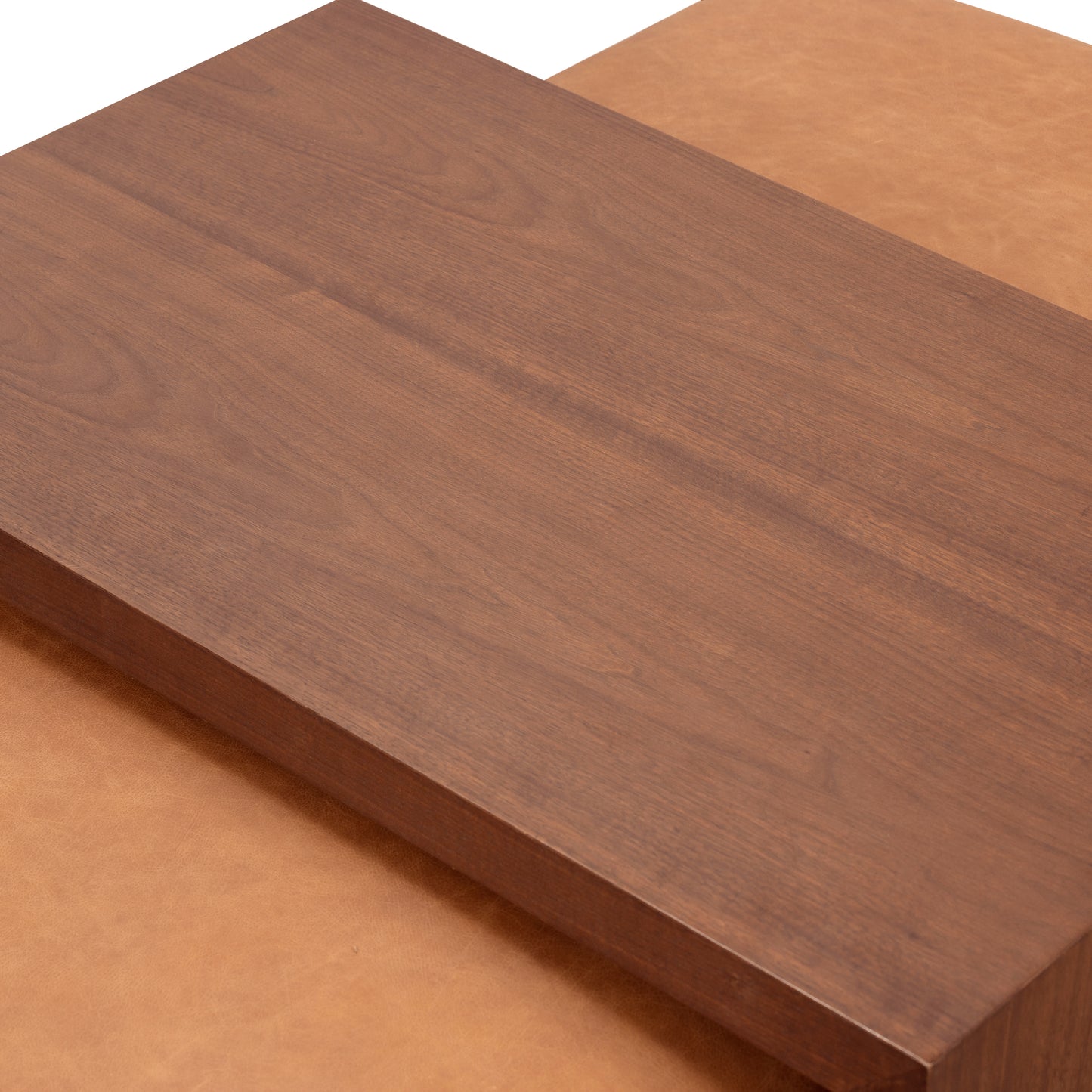Jarmo Leather Ottoman with Walnut Table | Saddle Tan
