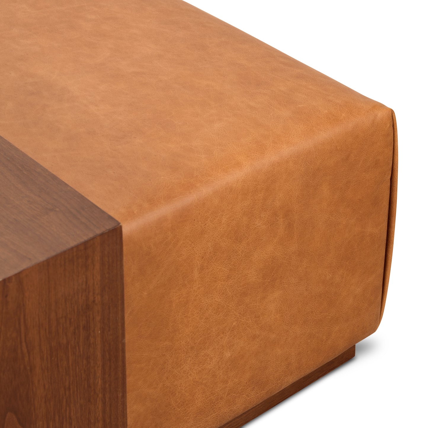 Jarmo Leather Ottoman with Walnut Table | Saddle Tan