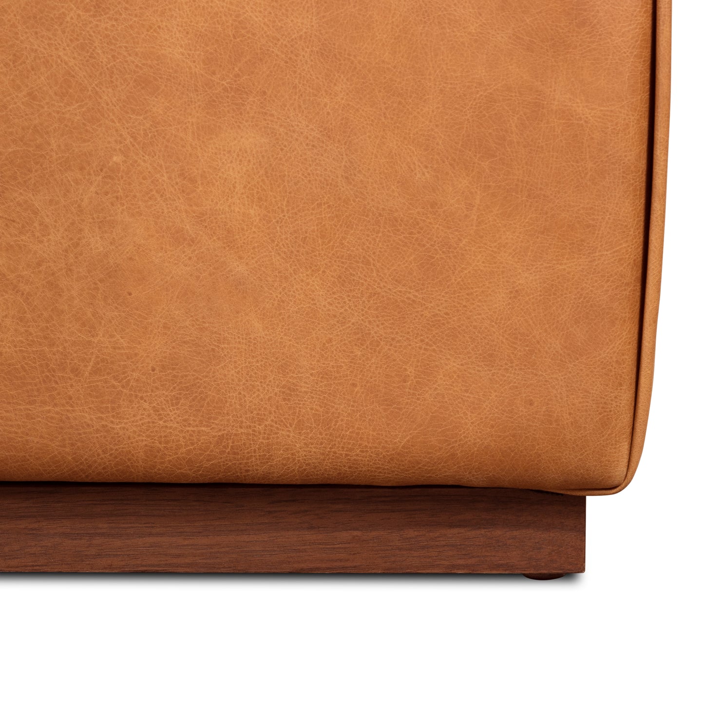 Jarmo Leather Ottoman with Walnut Table | Saddle Tan