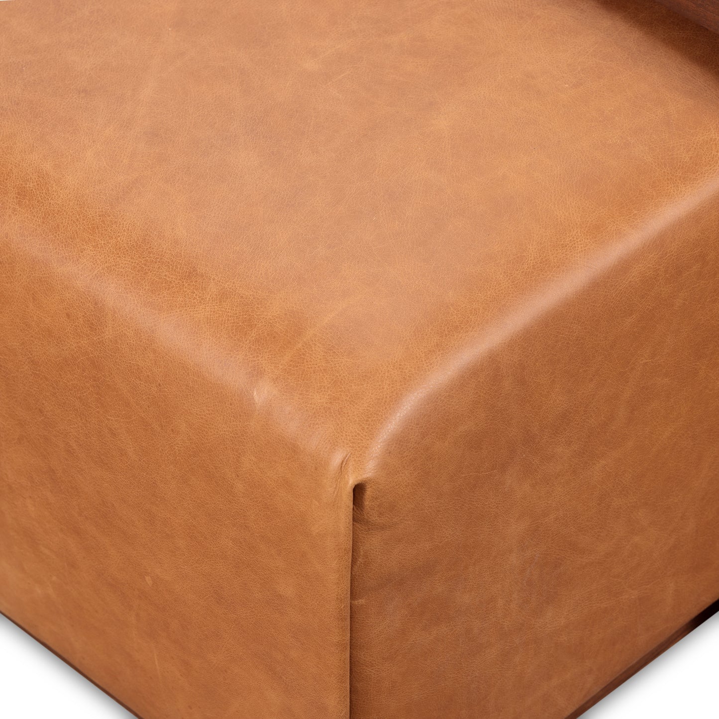 Jarmo Leather Ottoman with Walnut Table | Saddle Tan