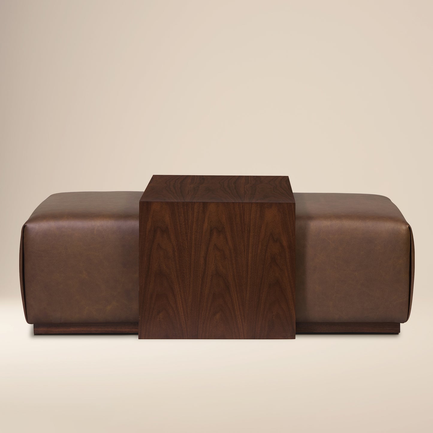 Jarmo Leather Ottoman with Walnut Table | Bridle Brown