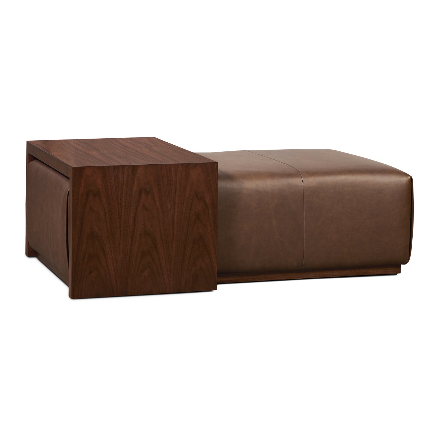 Jarmo Leather Ottoman with Walnut Table | Bridle Brown 